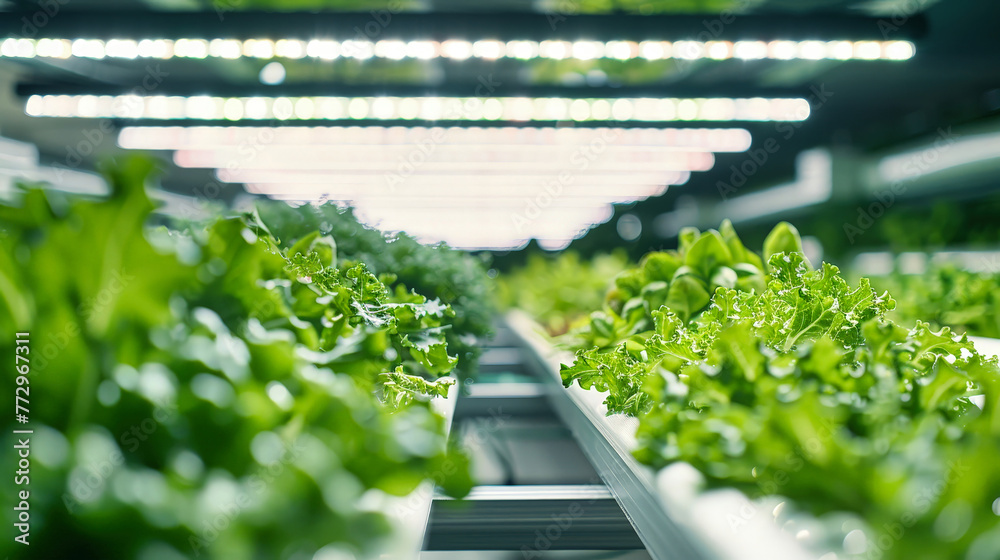 Row of Lettuce Growing in Greenhouse