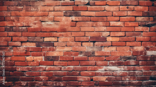 Vintage red brick wall with a small opening