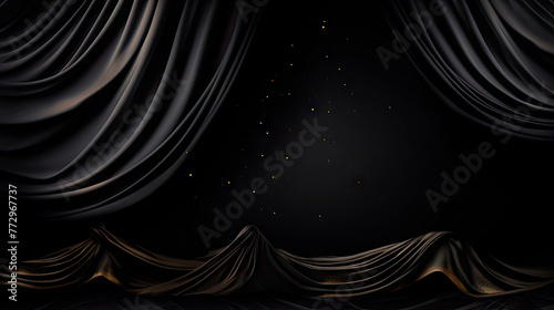 Black stage with a curtain and golden stars