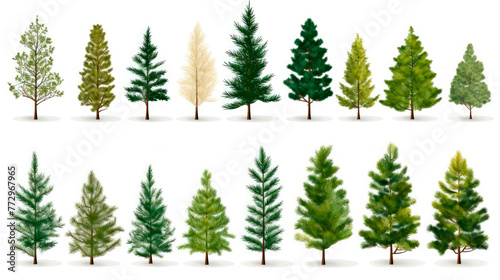 Different trees on white background