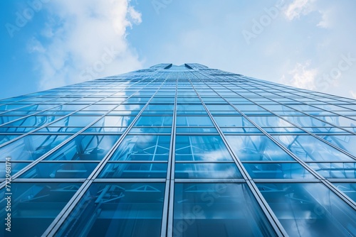 Glass Tower Reflection A Sky-High View of the Cloudy Sky Generative AI