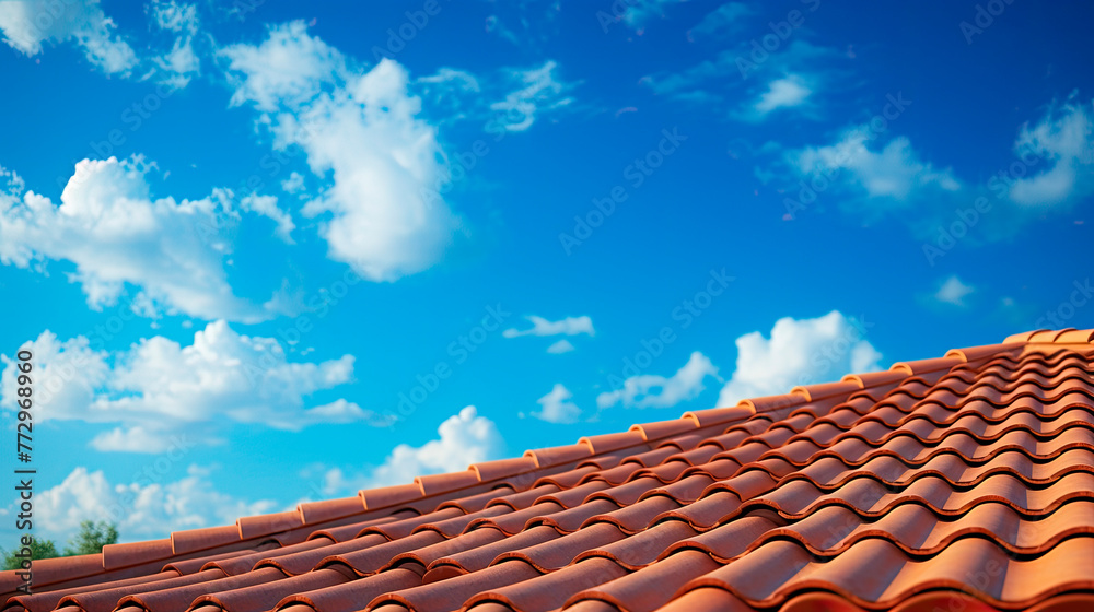 Tile roof under clear blue sky