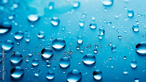 Water droplets on blue surface