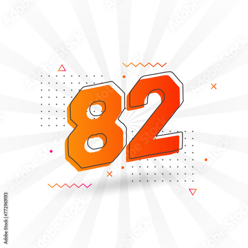 82 number vector font alphabet. Number 82 with decorative element stock vector