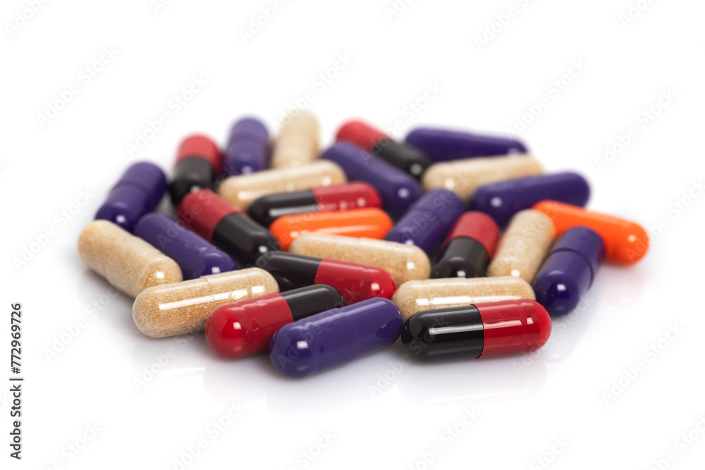 Heap of colorful medicine pills on white Heap of colorful medicine pills on white