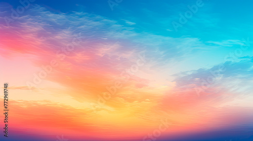 A plane flying in a colorful sky with clouds