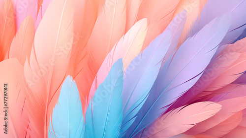 Colorful feathers arranged on a wall