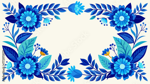 blue-floral--border-frame-whit-and-background vector illustration 