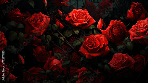 Many red roses in a cluster