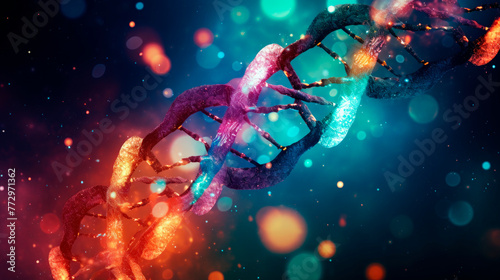 Close up of DNA double strand on blue backdrop © StockKing