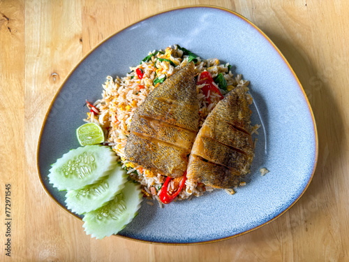 Fried rice with Gourami on plate, Thai food