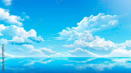 A serene ocean under a blue sky
