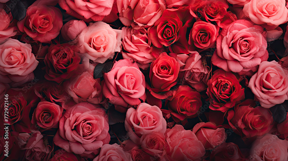 Red roses close-up on dark backdrop