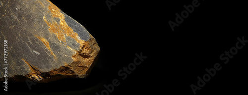 halotrichit is rare precious natural stone on black background. AI generated. Header banner mockup with space.