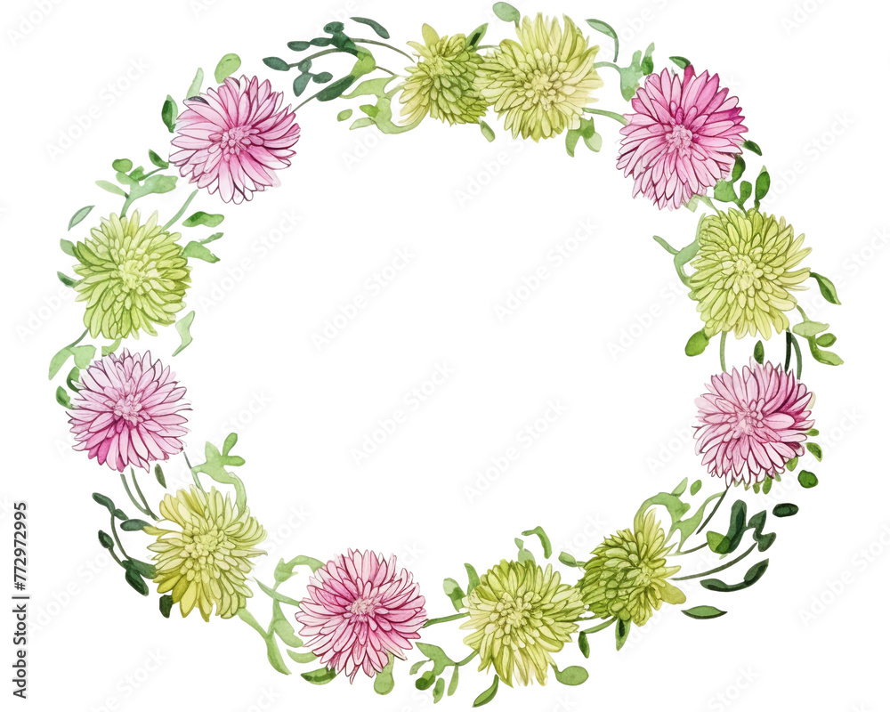 Chrysanthemum Geometric Frame , watercolor, Floral Frame, isolated white background