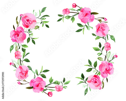 Camellias Geometric Frame , watercolor, Floral Frame, isolated white background