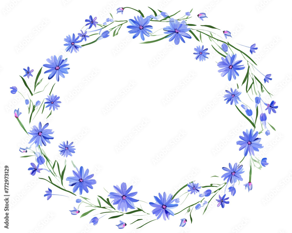 Cornflowers Geometric Frame , watercolor, Floral Frame, isolated white background