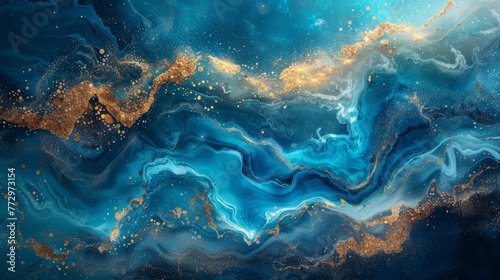 Abstract blue and gold marble texture