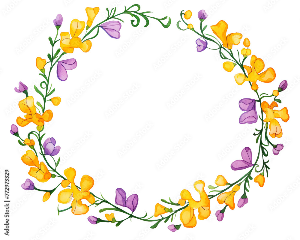 Freesias Geometric Frame , watercolor, Floral Frame, isolated white background