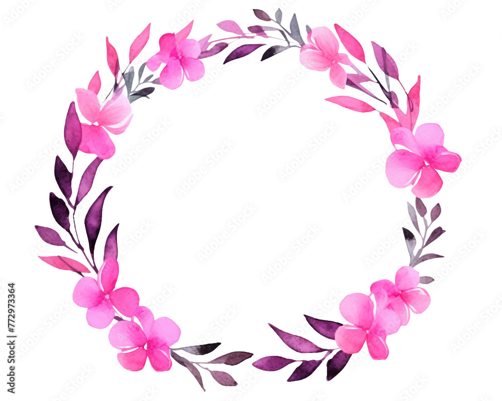 Fuchsia Geometric Frame , watercolor, Floral Frame, isolated white background