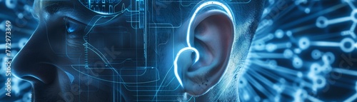 Ear, Symbolizes hearing or otolaryngology, Medical concept, futuristic background photo