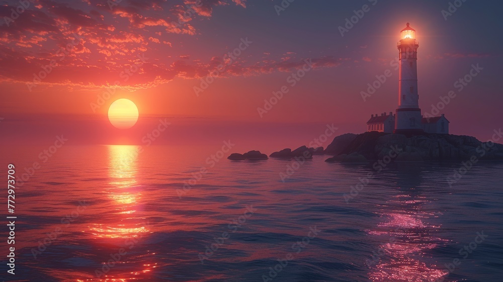 Lighthouse at sunset with ocean view