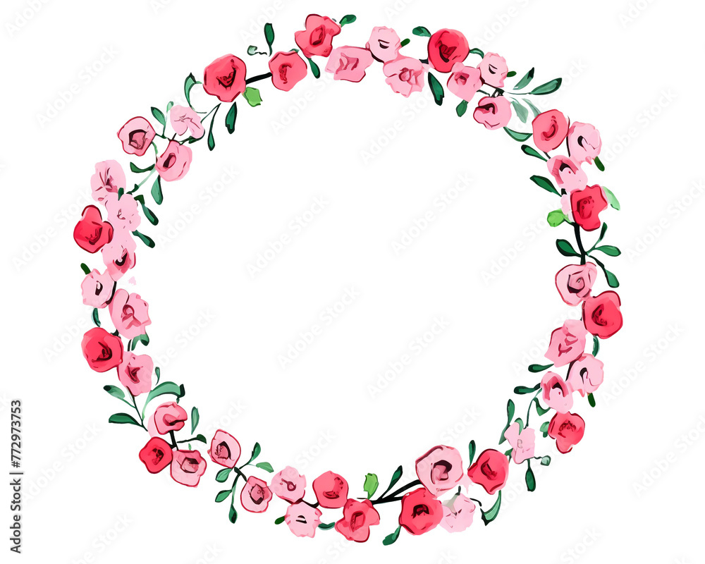 Begonia Geometric Frame , watercolor, Floral Frame, isolated white background
