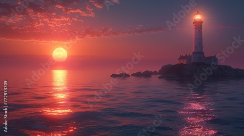 Lighthouse at sunset with ocean view