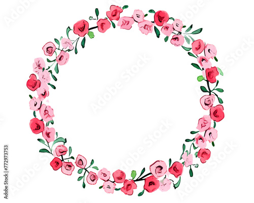 Begonia Geometric Frame , watercolor, Floral Frame, isolated white background