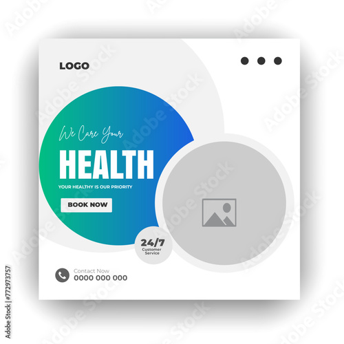 Medical health social media post cover banner design set and elegant modern abstract clinic report smooth gradient background shape color template