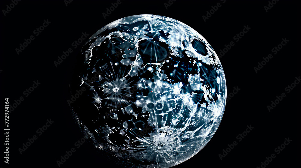 Blue and white planet close up with black background Blue and white planet close up with black background
