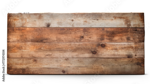 Weathered wooden sign on white background photo