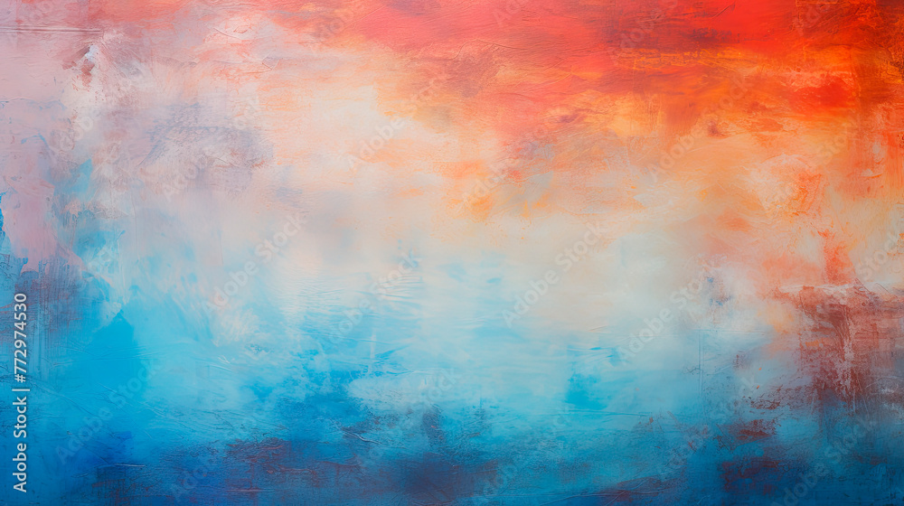 Abstract Painting of Blue and Orange Sky with a Red Cloud