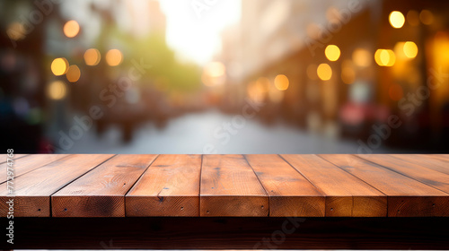 Close up of wooden table with blurred background
