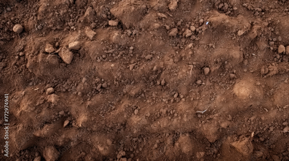Rural field with scattered rocks and soil close up Rural field with scattered rocks and soil close up