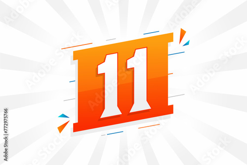 11 number vector font alphabet. Number 11 with decorative element stock vector