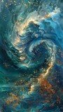 Abstract gold and turquoise swirl art