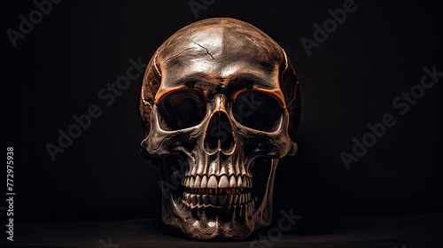 Human skull on a dark background