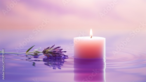 a candle and flower in water