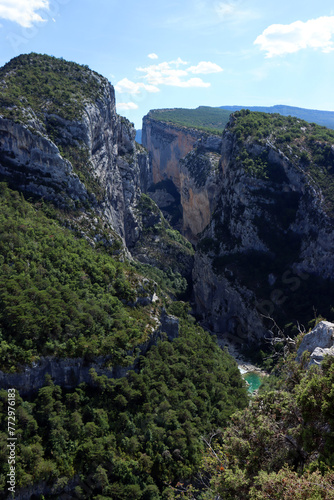 view from the top of the mountain into the Gorges du Verdon valley in Provence, south of France