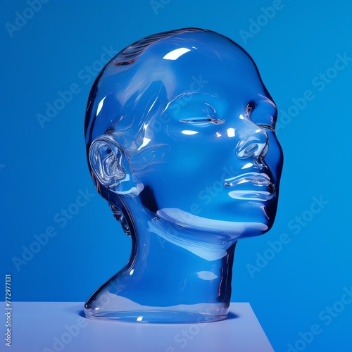 a glass head with eyes closed