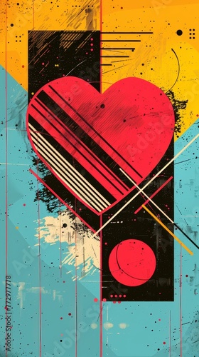 80s aethestic Memphis Design a heart made of 4 uneven parts retro future vibe. photo