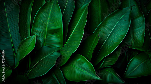 Green leaves closeup on black background
