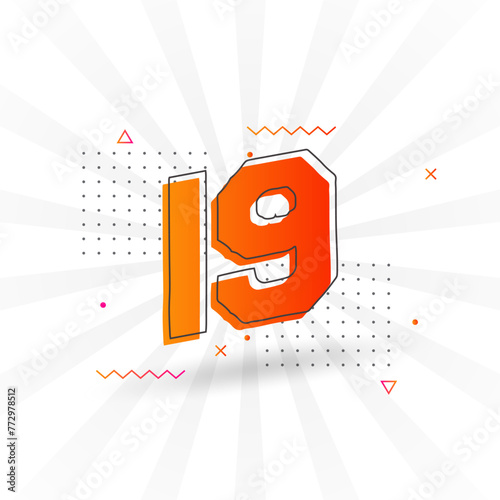 19 number vector font alphabet. Number 19 with decorative element stock vector