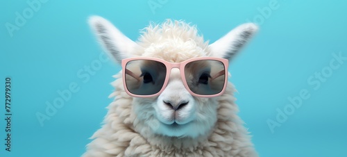 a sheep wearing pink sunglasses