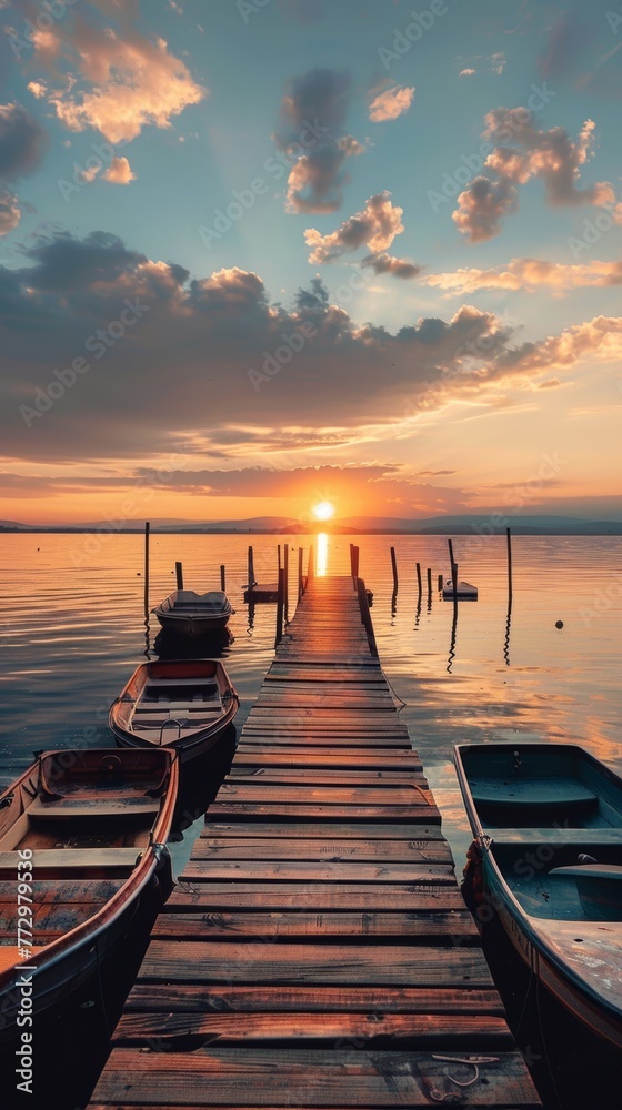 Sunset at the dock with boats