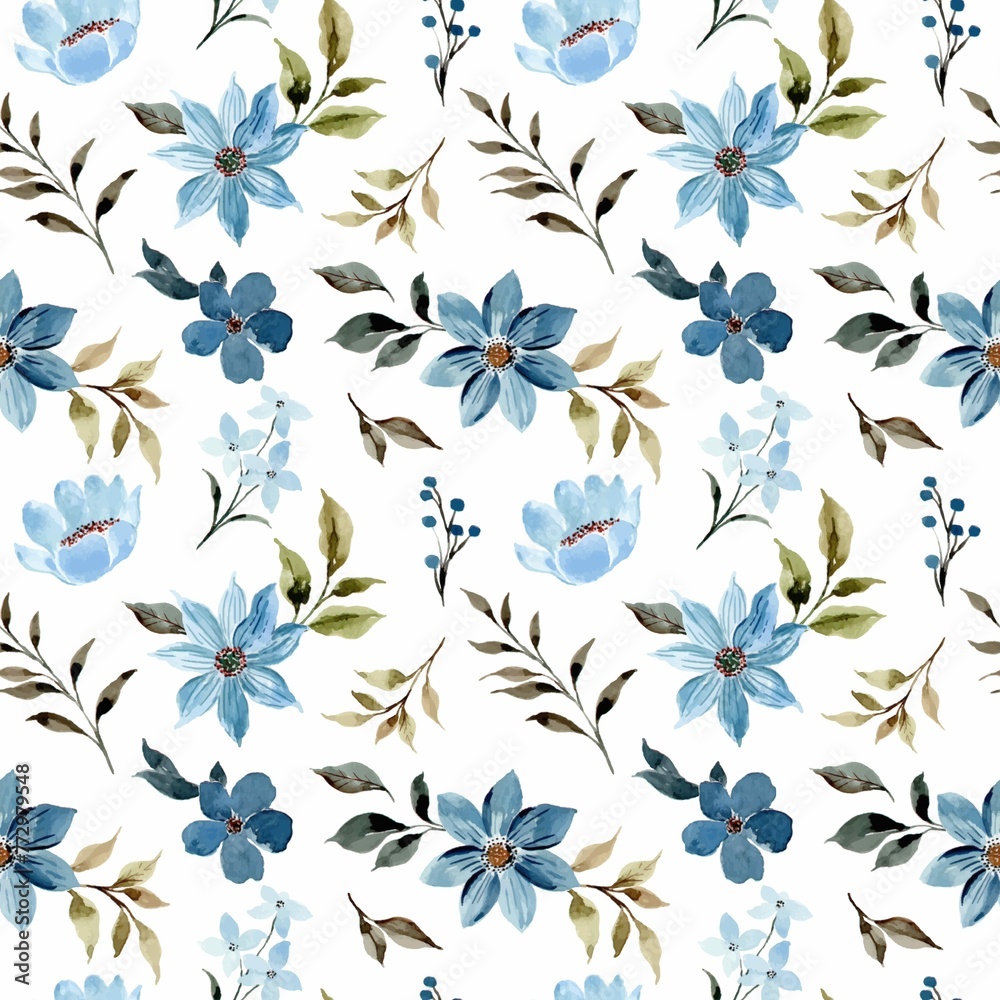 Watercolor Blue Floral Seamless Pattern