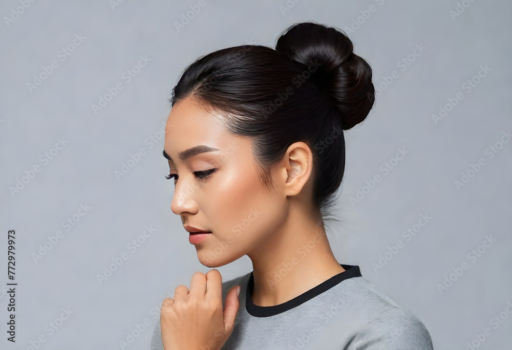 Studio Close-Up Flawless Woman Touching Face Studio Close-Up Flawless Woman Touching Face