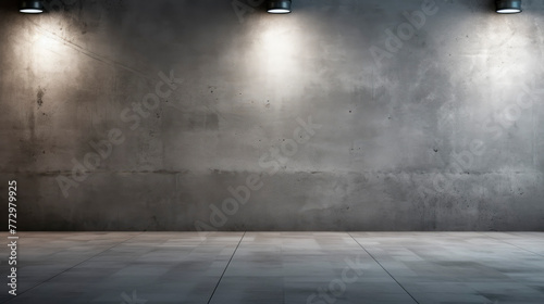 A room featuring a concrete wall illuminated by three lights