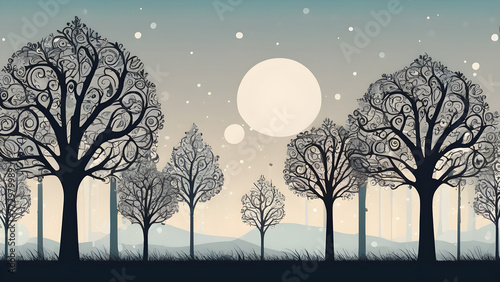 Seamless pattern background with trees, AI generated © Kim